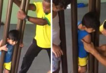 Luchó en vano durante 2 horas para sacar a su hijo de 2 años atorado entre barras de metal
