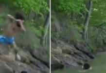 Un joven salva su amigo de ser devorado por un cocodrilo con una ágil y peligrosa reacción