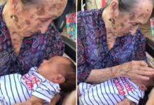 Graban el emotivo momento en que una anciana ve a su tataranieto por primera vez