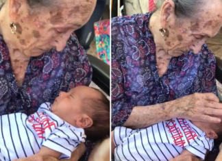 Graban el emotivo momento en que una anciana ve a su tataranieto por primera vez