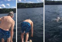 Se lanza al agua para celebrar su cumpleaños número 102 y deja a todos sin palabras