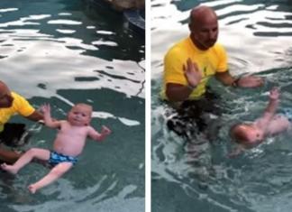Un bebé de 11 meses demuestra que es capaz de mantenerse a salvo en la piscina