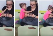 No deja de ver el móvil mientras su hija suplica atención diciéndole que tiene mucho frío