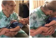 La anciana que vio a su tataranieto por primera vez ahora no quiere apartarse de su lado