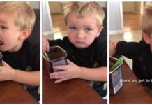 Un pequeño insiste en probar cacao en polvo… Pero de inmediato se arrepiente