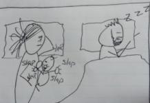 Le explica con dibujos a su esposo por qué despierta tan cansada y malhumorada cada mañana