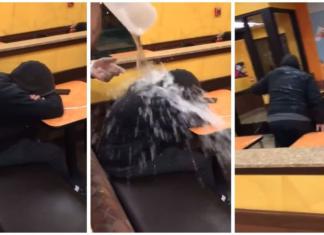 Indignante momento en que echan una jarra de agua a un sin techo para que se fuera del local