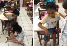 Entra a clase con los zapatos que no le quedaban y se arrodilla frente a su humilde compañera